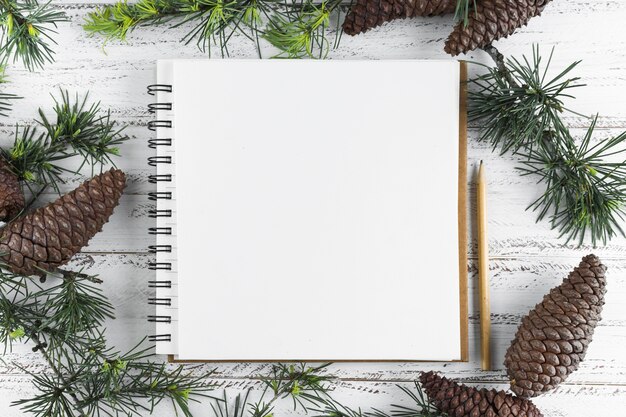 Notepad with cones on table 