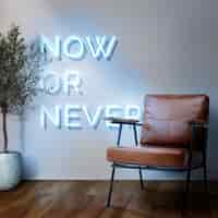 Free photo now or never neon sign in authentic cafe