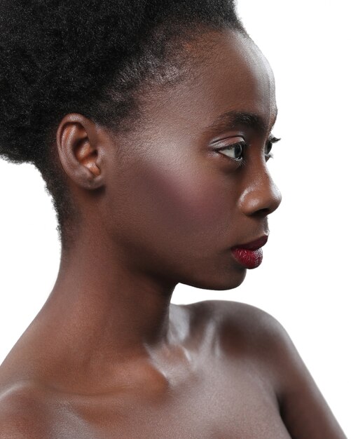Nude black woman in profile