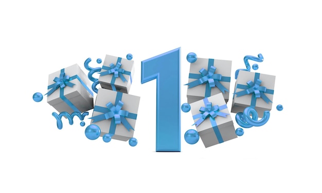 Premium Photo | Number 1 blue birthday celebration number with gift