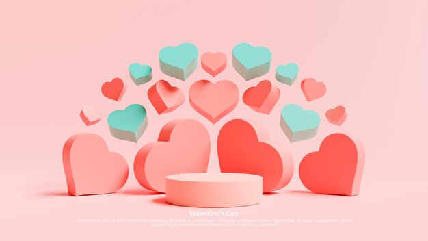 Number 14 for valentines day with 3d hearts