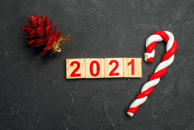 Number 2021 over concrete surface with decoration, new year