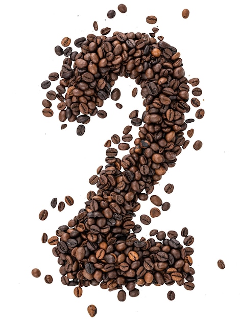 Free photo number made from roasted coffee beans on white isolated background
