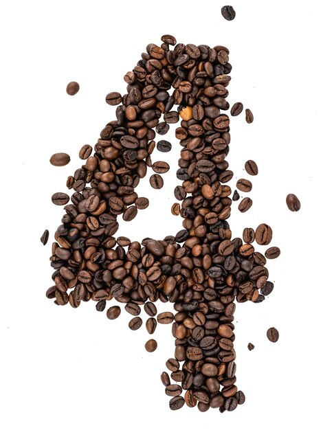 Free photo number made from roasted coffee beans on white isolated background