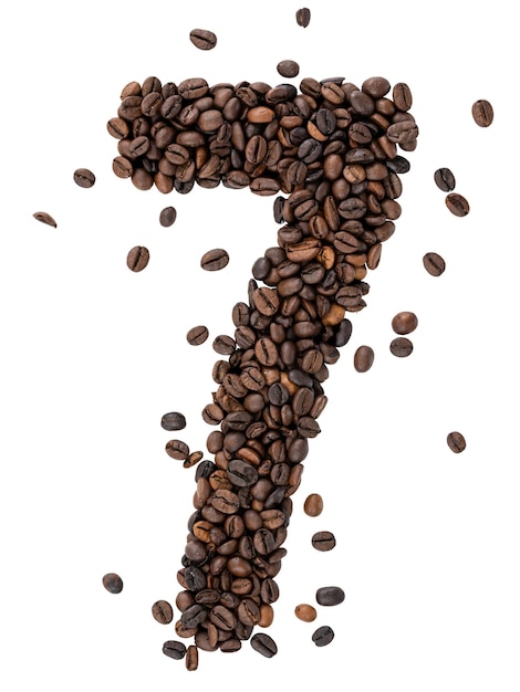 Free photo number made from roasted coffee beans on white isolated background