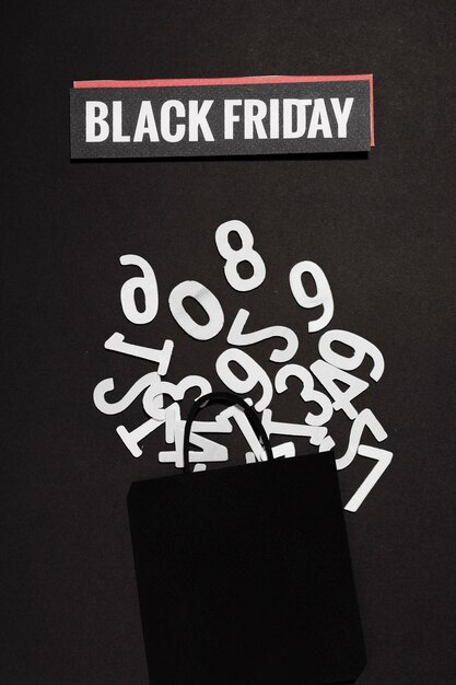 Numbers kit and Black Friday sign with shopping bag