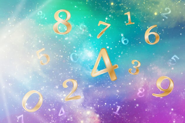 Numerology concept with blue and purple shades