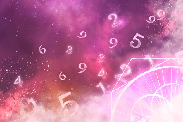 Numerology concept with pink light