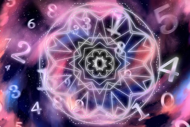Numerology concept with pink light