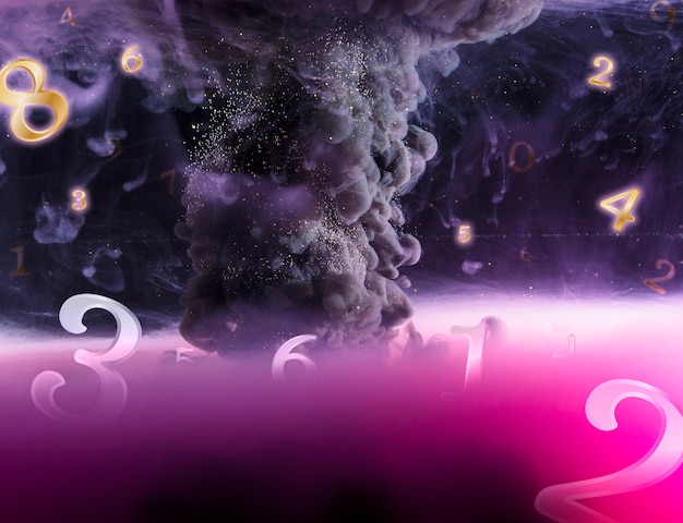 Numerology concept with pink light