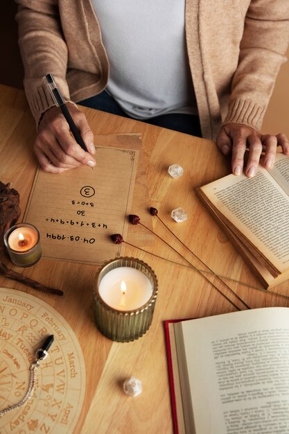 numerology concept with woman writing