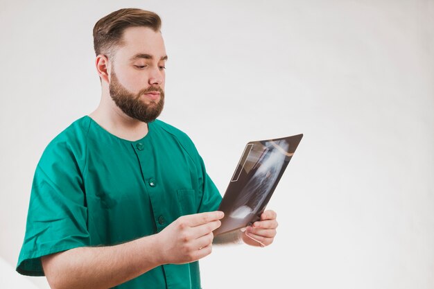 Nurse checking x ray scan