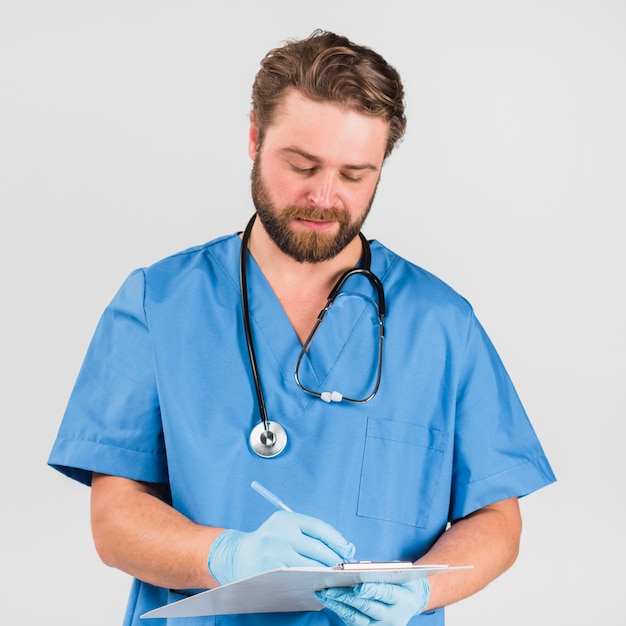 Nurse man holding clipboard 