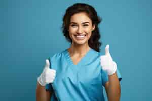 Free photo nurse portrait showing thumbs up