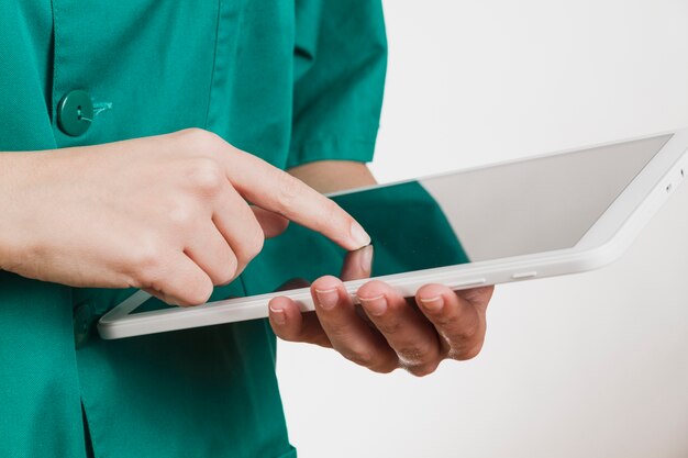 Nurse working with tablet