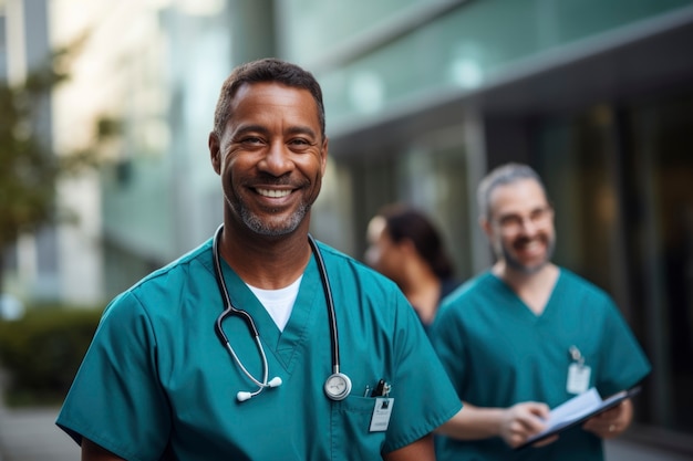 Free photo nurses portrait outside hospital