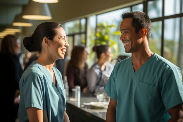 Nurses smiling together in hospital