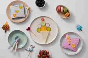 Free photo nutritious children's food arrangement flat lay