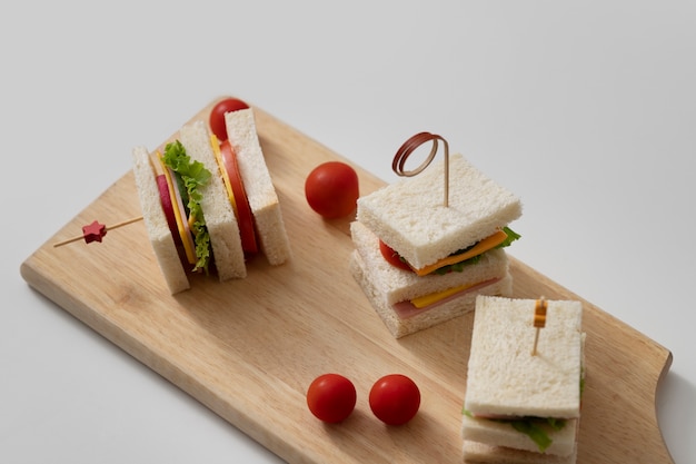 Nutritious children's food on wooden board