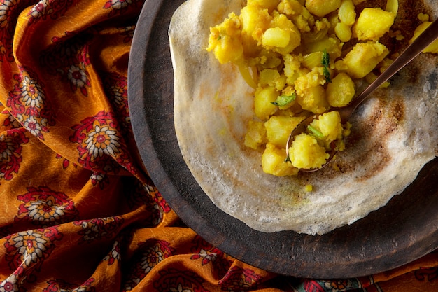 Nutritious indian dosa arrangement