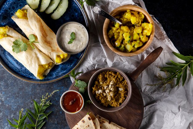 Nutritious indian dosa assortment