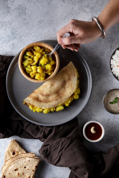 Free photo nutritious indian dosa assortment