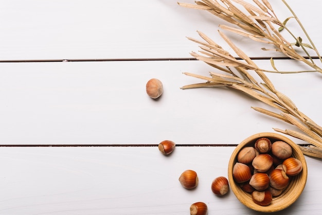 Nuts and dried cereal grass