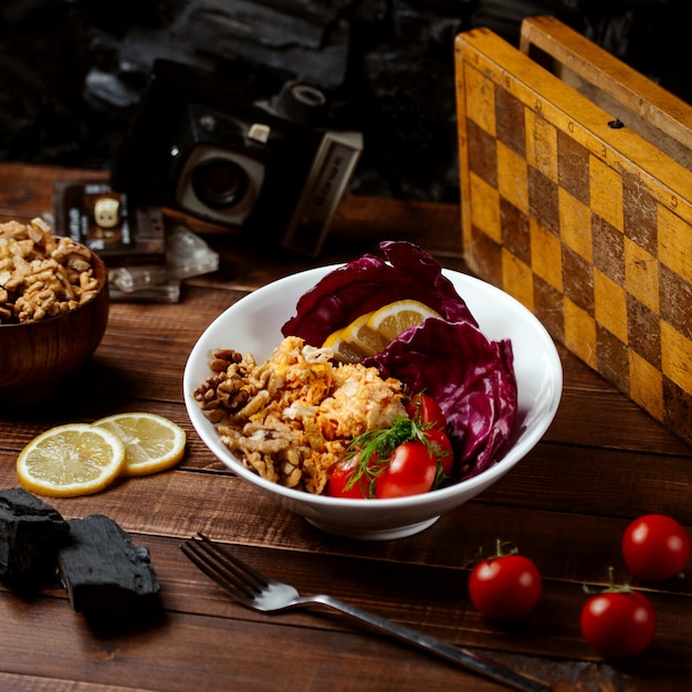 Nuts salad with vegetables on the table