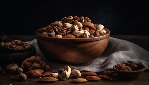 Free photo nutty bowl of organic snack variation heap generated by ai