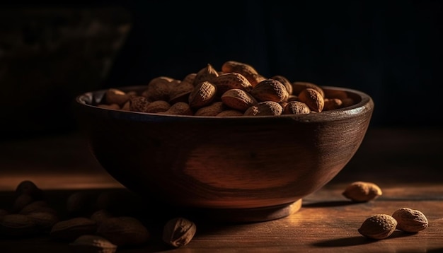 Nutty snack bowl hazelnut walnut pecan almond generative AI