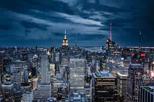 無料写真 ニューヨーク。夜のニューヨーク市の空撮