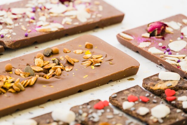 Oats and seeds on chocolate bar