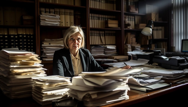 Free photo occupied professionals working late surrounded by paperwork generated by ai