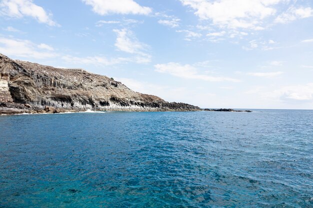 Ocean littoral with cliffs and cloudy sky