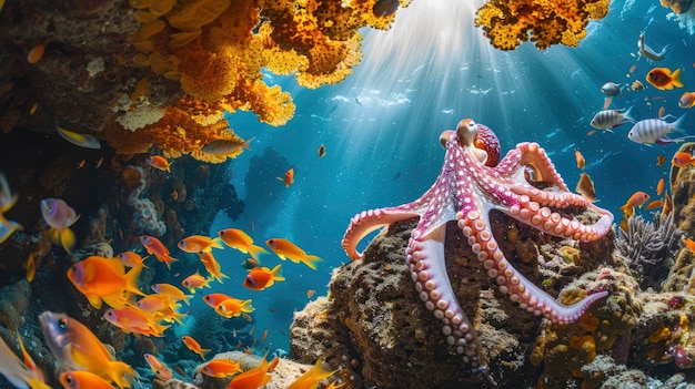 無料写真 水中 の 自然 の 生息地 で 見 られ て いる 章魚