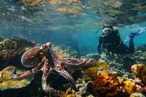Бесплатное фото octopus seen in its underwater natural habitat