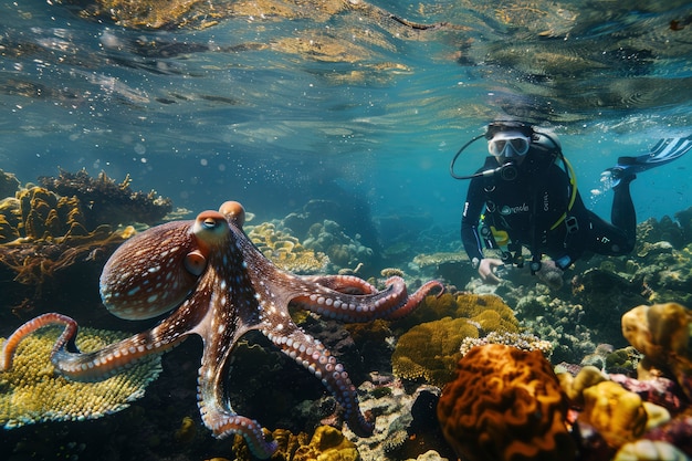 Foto gratuita octopus seen in its underwater natural habitat