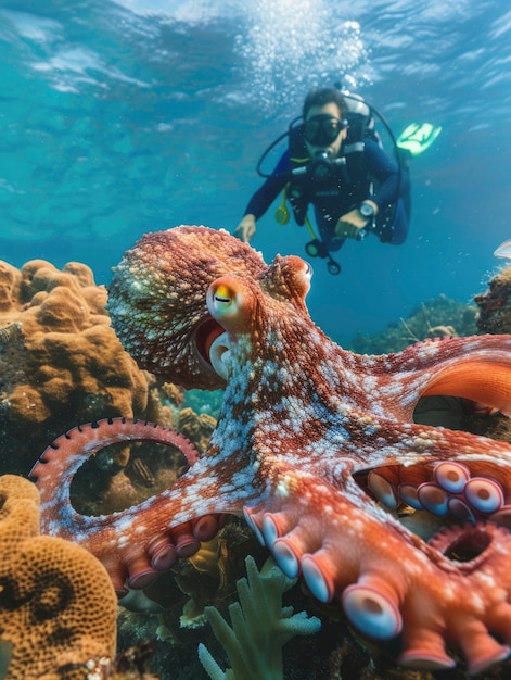 Foto gratuita il polpo nel suo habitat naturale sottomarino