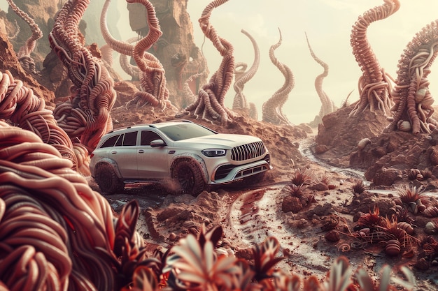 Free photo off-road car in fantasy scene