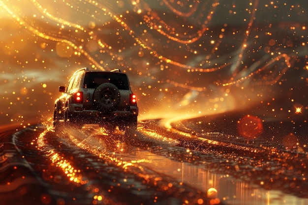 Foto gratuita auto fuoristrada in una scena di fantasia