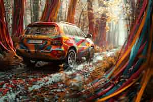 Free photo off-road car in fantasy scene