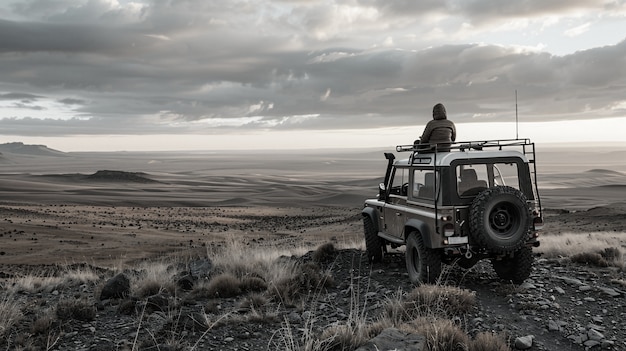 Бесплатное фото off-road car in the wilderness