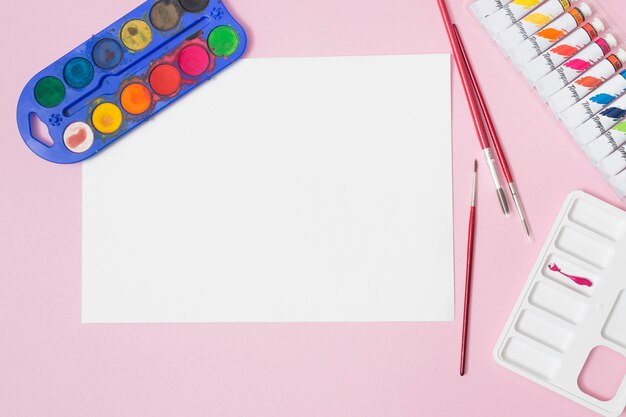 Office desktop with drawing materials