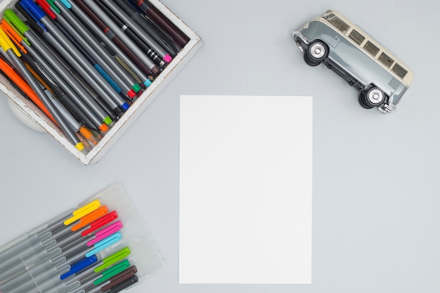 Free photo office desktop with drawing materials