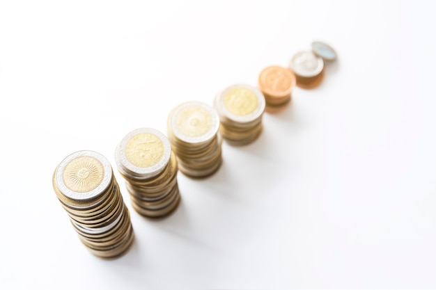 Office desktop with stacked coins