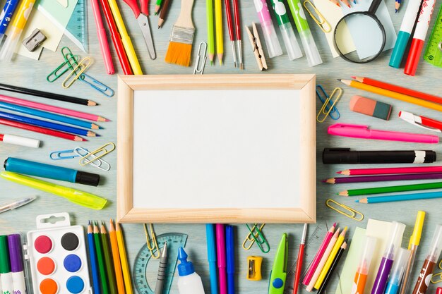 Office table desk with supplies arrangement