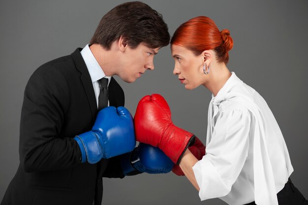 Office workers preparing for business competition