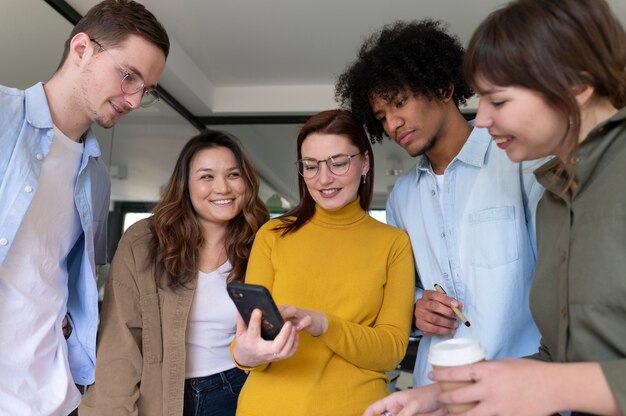 Office workers working together as a team