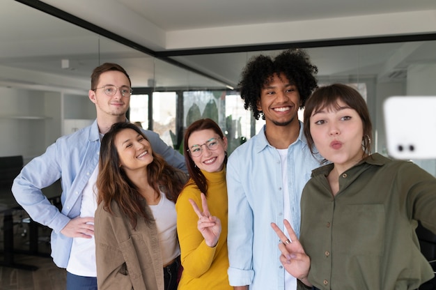 Office workers working together as a team