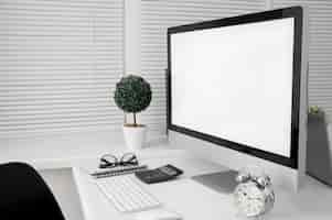 Free photo office workspace with personal computer screen and keyboard